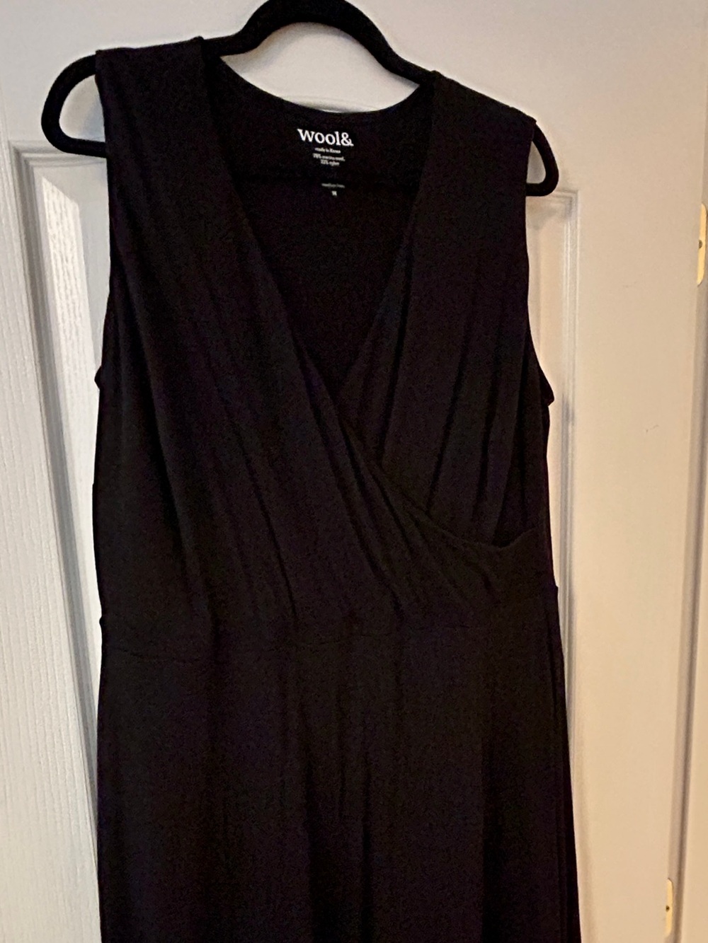 Merino Black Sleeveless Wrap-Front Midi Dress